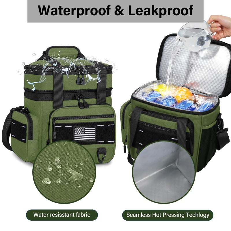 TENKIST Expandable Tactical Lunch Box, Large Insulated Lunch Cooler Bag Heavy Duty Leakproof Lunch Pail for Men Adults Work Office Outdoor Picnic Trips,16L,Army Green - Image 4