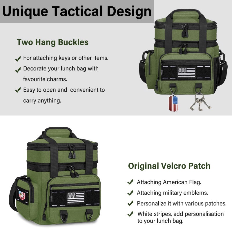 TENKIST Expandable Tactical Lunch Box, Large Insulated Lunch Cooler Bag Heavy Duty Leakproof Lunch Pail for Men Adults Work Office Outdoor Picnic Trips,16L,Army Green - Image 3