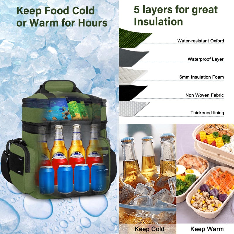 TENKIST Expandable Tactical Lunch Box, Large Insulated Lunch Cooler Bag Heavy Duty Leakproof Lunch Pail for Men Adults Work Office Outdoor Picnic Trips,16L,Army Green - Image 5