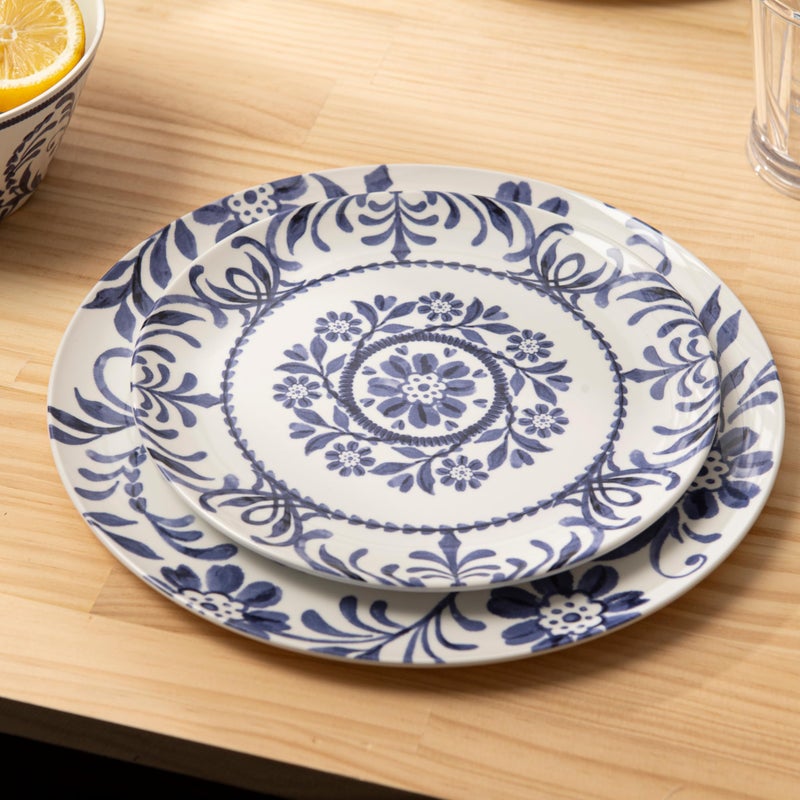 Bzyoo 12-Piece Melamine Dinnerware Set - Indigo Floral | Lightweight, Durable, BPA-Free | Dishwasher Safe Dish Set for Indoor & Outdoor Use - Perfect for Camping, BBQs, Kids Parties - Image 4