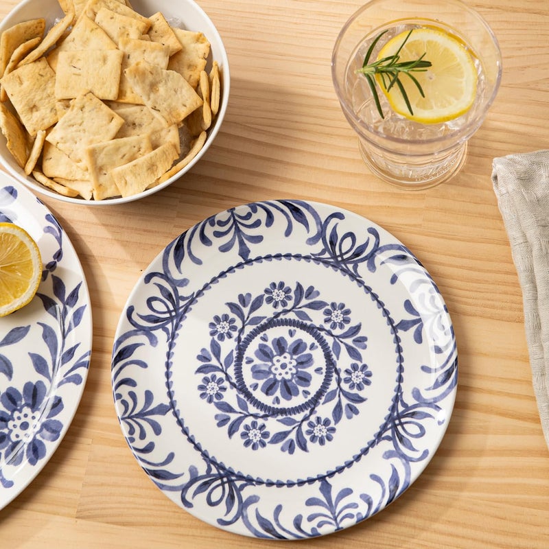 Bzyoo 12-Piece Melamine Dinnerware Set - Indigo Floral | Lightweight, Durable, BPA-Free | Dishwasher Safe Dish Set for Indoor & Outdoor Use - Perfect for Camping, BBQs, Kids Parties - Image 3