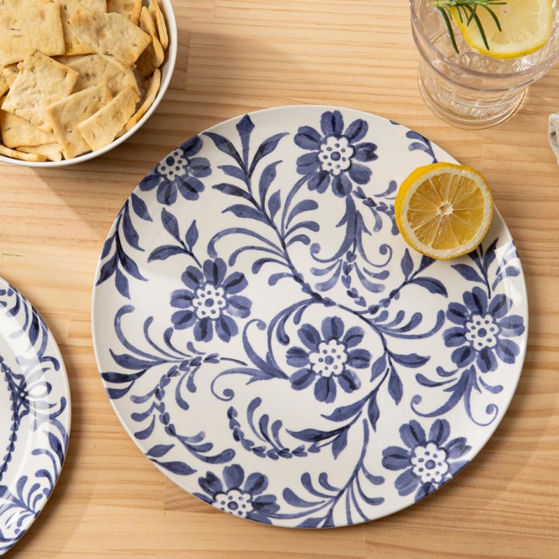 Bzyoo 12-Piece Melamine Dinnerware Set - Indigo Floral | Lightweight, Durable, BPA-Free | Dishwasher Safe Dish Set for Indoor & Outdoor Use - Perfect for Camping, BBQs, Kids Parties - Image 2
