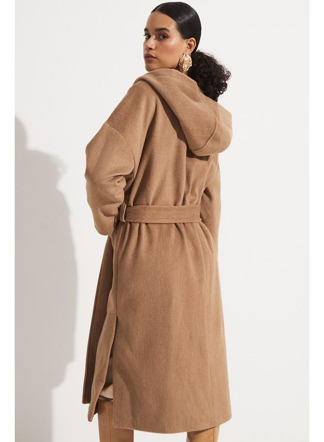 June Hooded Detailed Coat Tan - Image 4