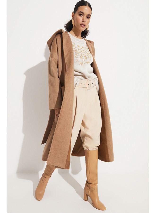 June Hooded Detailed Coat Tan - Image 5