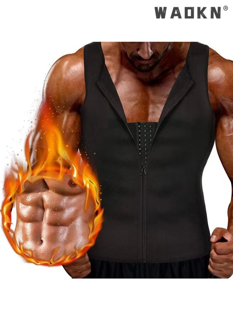 WAOKN Men's Compression Shirt Undershirt Slimming Body Shaper Athletic Workout Shirts Tank Top Sport Vest with Zipper，Slimming Body Shaper Compression Shirt Tank top with Zipper Underwear for Tummy Control  - Image 2