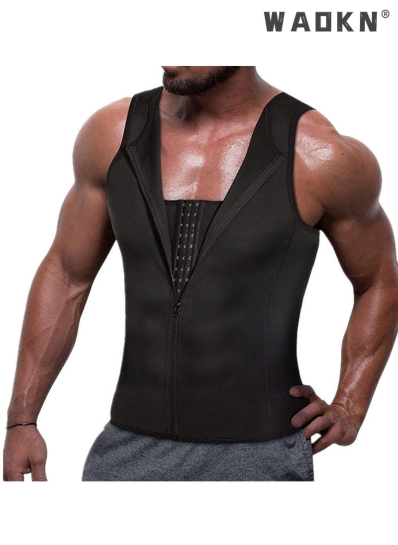 WAOKN Men's Compression Shirt Undershirt Slimming Body Shaper Athletic Workout Shirts Tank Top Sport Vest with Zipper，Slimming Body Shaper Compression Shirt Tank top with Zipper Underwear for Tummy Control  - Image 1