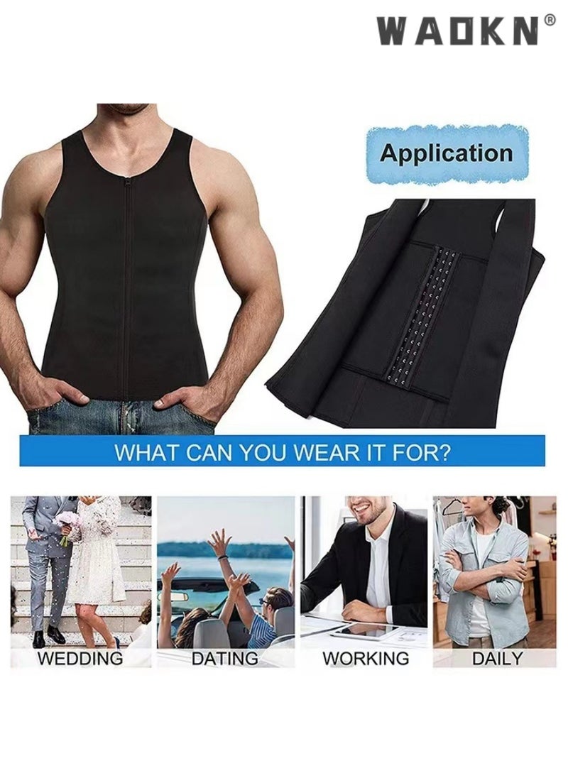 WAOKN Men's Compression Shirt Undershirt Slimming Body Shaper Athletic Workout Shirts Tank Top Sport Vest with Zipper，Slimming Body Shaper Compression Shirt Tank top with Zipper Underwear for Tummy Control  - Image 3