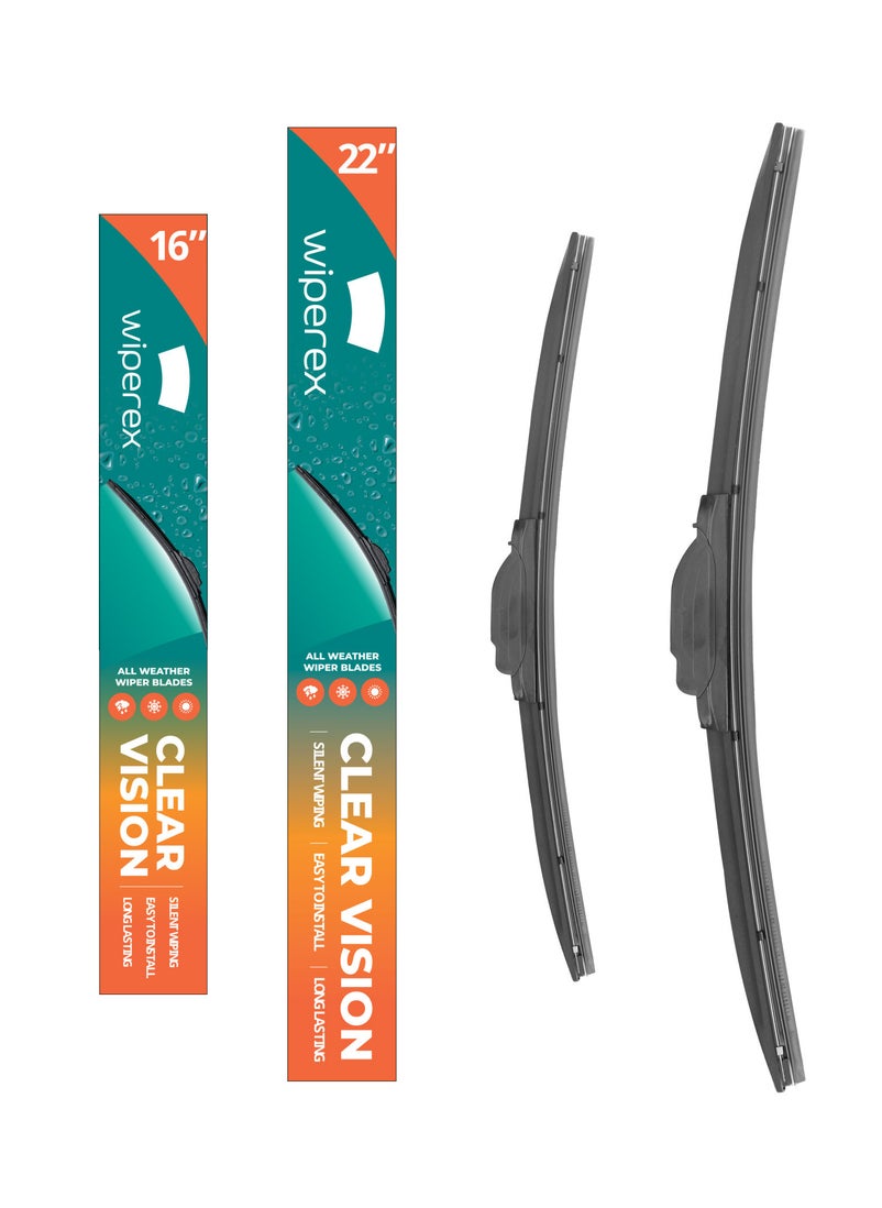 Wiperex WiperEx Wiper Blades for Ford ecosport 2016 22" + 16" All Weather, Uniform Wiping, Premium Rubber, Perfect Fit, Silent, Reduced Wind Lift, No Marks (Set of 2)  - Image 1
