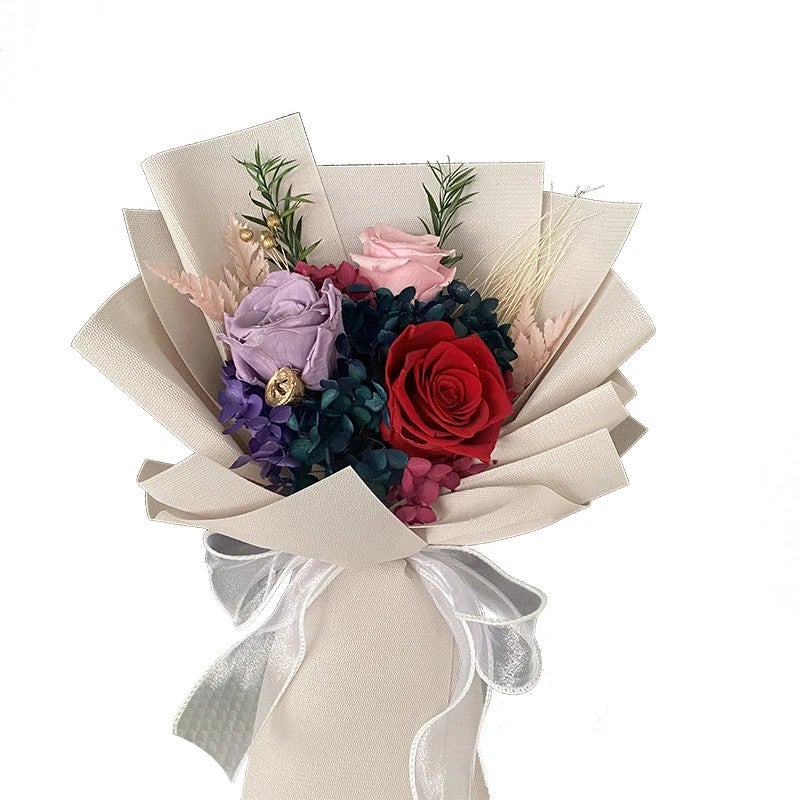 Bluejw Real Touch Preserved Rose Bouquet - Dried Flower Arrangement for Valentine's Day, Wedding, Bridal, & Home Decor - Includes Natural Dried Plants - Image 1
