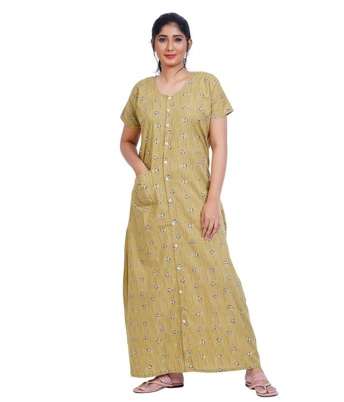 MENMAII Full Length [L-4XL] - Women's Full Open/Front Buttoned Multipurpose Nighty for Pregnancy/Elderly/Patient/Feeding/Hospital Purpose Nighty [a Kind of Adaptive Clothing] -[Olive_XL] - Image 1