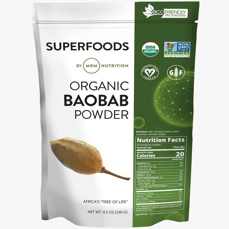 MRM Nutrition Organic Baobab Powder Superfoods Digestive Health Antioxidant 40 Servings