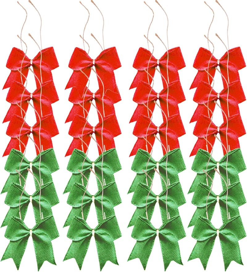 24 Pcs 3 Inch Mini Red Green Burlap Ribbon Bow Smal Bows for Crafts Sewing Scrapbook Wedding Christmas Halloween Thanksgiving Decorations (Red/Green, 3 inch)