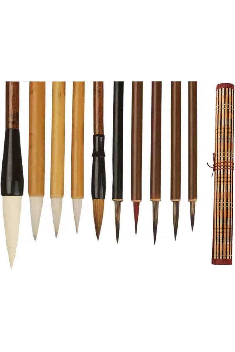 erorex 10 PCS 10Pcs Professional Chinese Calligraphy Brushes Set with Storage Bag Traditional Chinese Paint