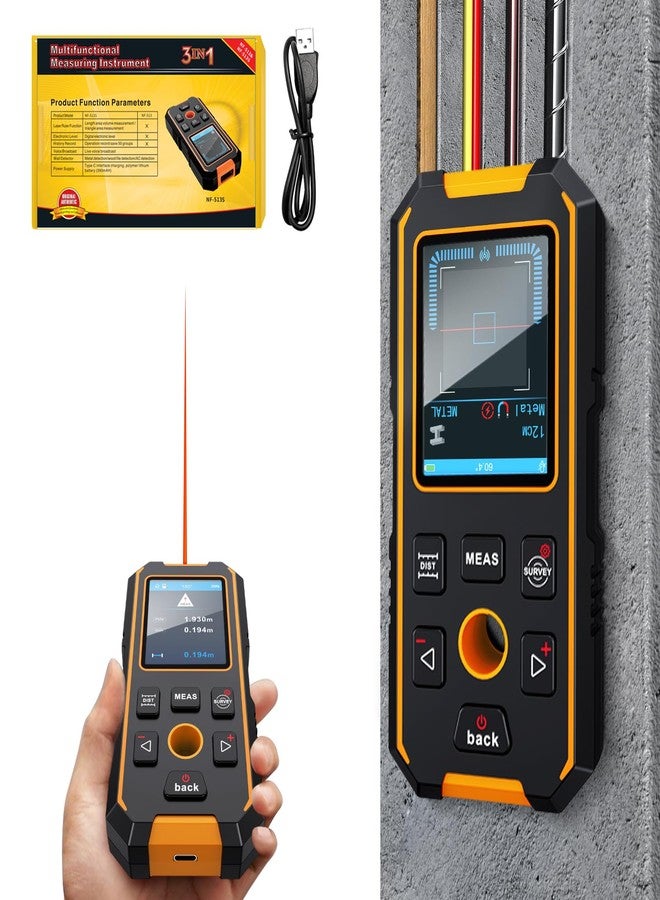 SHGMEET Stud Finder Wall Scanner & Laser Distance Meter & Digital Level, 3 in 1 Rechargeable Multifunctional Stud Detector with Upgraded Sensor, HD LCD Display and Voice, Laser Distance Measuring Tool - Image 1