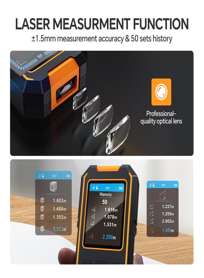 SHGMEET Stud Finder Wall Scanner & Laser Distance Meter & Digital Level, 3 in 1 Rechargeable Multifunctional Stud Detector with Upgraded Sensor, HD LCD Display and Voice, Laser Distance Measuring Tool - Image 5