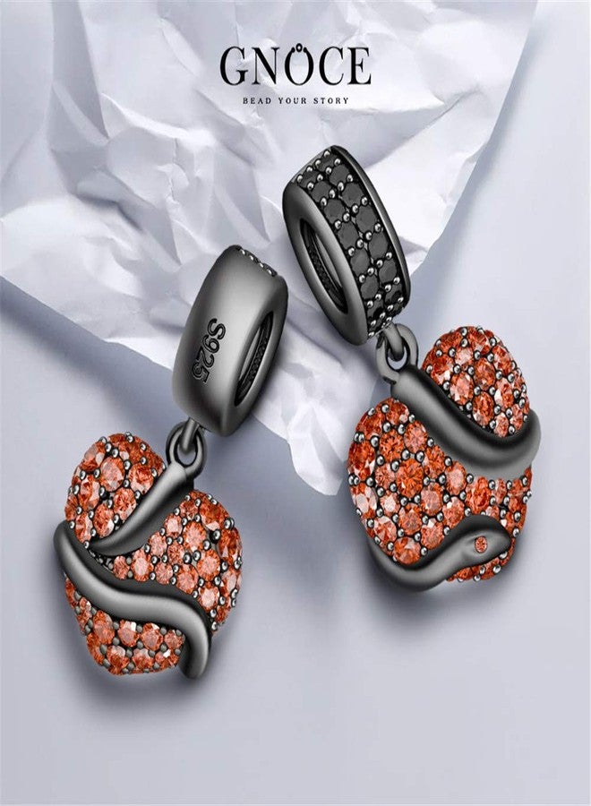GNOCE "Snake Coiled on the Heart" Bracelet Charms Sterling Silver Black Charms Pendant with Red Cubic Zirconi fit Bracelet/Necklace - Image 2