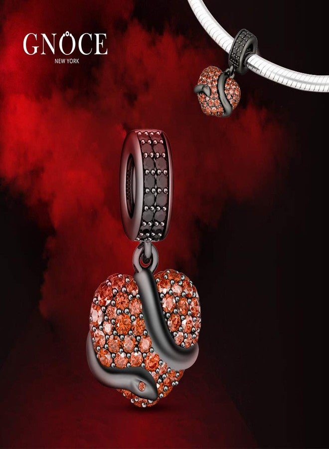 GNOCE "Snake Coiled on the Heart" Bracelet Charms Sterling Silver Black Charms Pendant with Red Cubic Zirconi fit Bracelet/Necklace - Image 3