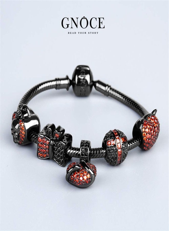 GNOCE "Snake Coiled on the Heart" Bracelet Charms Sterling Silver Black Charms Pendant with Red Cubic Zirconi fit Bracelet/Necklace - Image 4