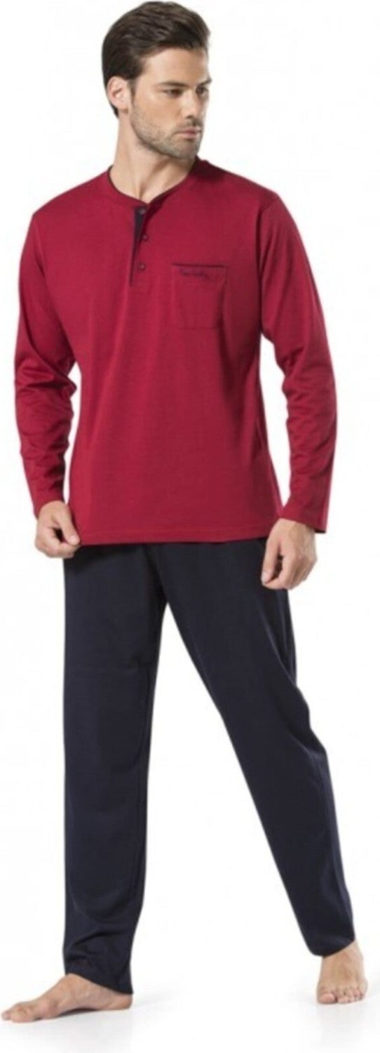 pierre cardin 5560 Men's Dowery Five Frock Pajamas Set - Claret Red  - Image 2