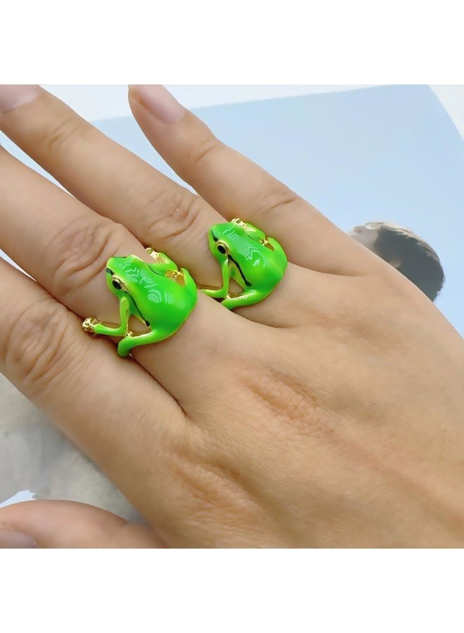Decixde Tree Frog Ring Adjustable Tree Frog Ring Creative Frog Ring Open Frog Shaped Delicate Frog Ring Vintage Punk Animal Jewelry Gift (Green) - Image 5