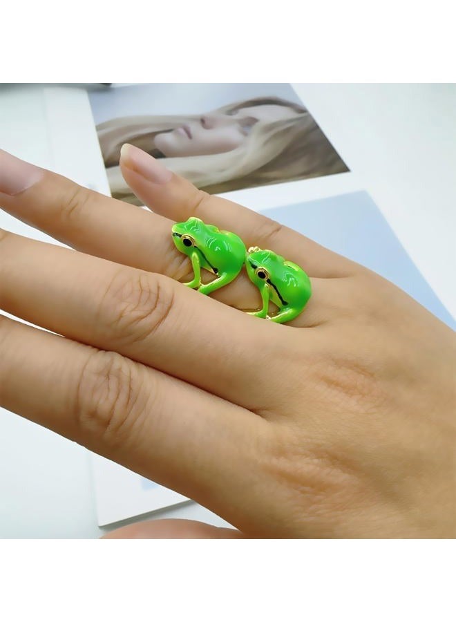 Decixde Tree Frog Ring Adjustable Tree Frog Ring Creative Frog Ring Open Frog Shaped Delicate Frog Ring Vintage Punk Animal Jewelry Gift (Green) - Image 2