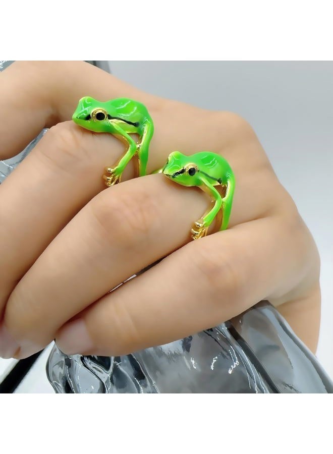 Decixde Tree Frog Ring Adjustable Tree Frog Ring Creative Frog Ring Open Frog Shaped Delicate Frog Ring Vintage Punk Animal Jewelry Gift (Green) - Image 3