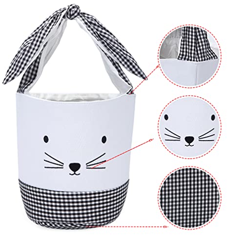 XinblueCo Easter Bunny Basket Egg Bags for Kids,Canvas Cotton Personalized Candy Egg Basket Rabbit Print Buckets with Fluffy Tail Gifts Bags for Easter…… - Image 2