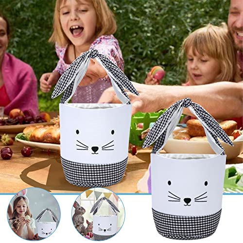 XinblueCo Easter Bunny Basket Egg Bags for Kids,Canvas Cotton Personalized Candy Egg Basket Rabbit Print Buckets with Fluffy Tail Gifts Bags for Easter…… - Image 4