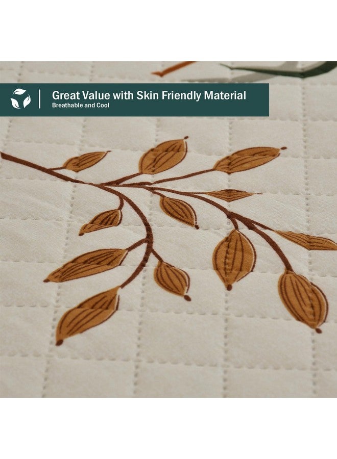 FRESH FROM LOOM شراشف سرير كينغ مزدوجة مطبوعة بتقنية فوق الصوتية 280 TC | 100% قطن | شراشف مسطحة لجميع الفصول مع 2 غطاء وسادة | مجموعة أغطية سرير فائقة النعومة (90x100 بوصة | زهور-كريمي) - Image 5