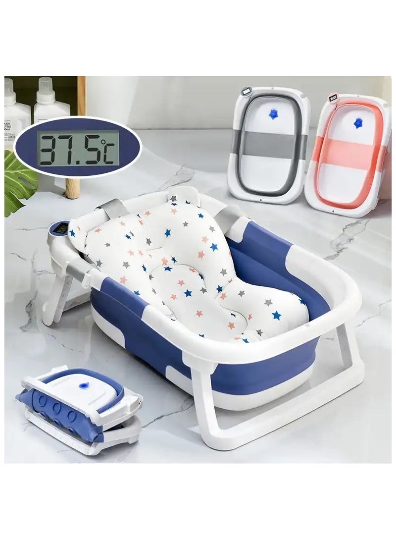 شي ون حوض استحمام للأطفال قابل للطي مع حصيرة ومقياس حرارة مستشعر لدرجة الحرارة للأطفال حديثي الولادة والأطفال الصغار - Image 2