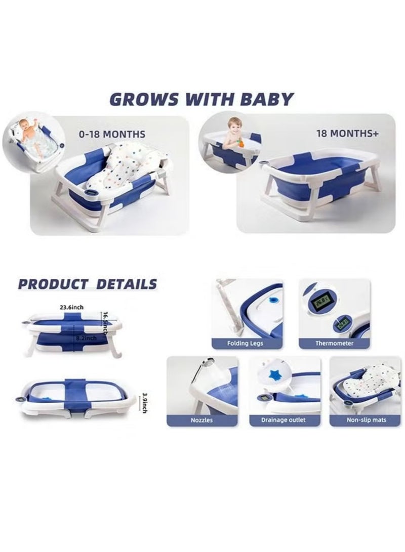 شي ون حوض استحمام للأطفال قابل للطي مع حصيرة ومقياس حرارة مستشعر لدرجة الحرارة للأطفال حديثي الولادة والأطفال الصغار - Image 4