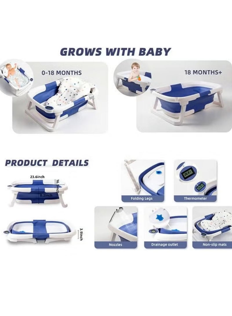 شي ون حوض استحمام للأطفال قابل للطي مع حصيرة ومقياس حرارة مستشعر لدرجة الحرارة للأطفال حديثي الولادة والأطفال الصغار - Image 3