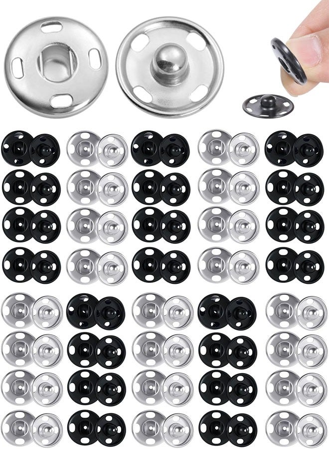 Metal Sewing Snaps, 100 Sets Sew-on Snap Buttons 10 mm, Black and Silver, Metal Snaps Fasteners Press Studs Buttons for Sewing  - Image 1