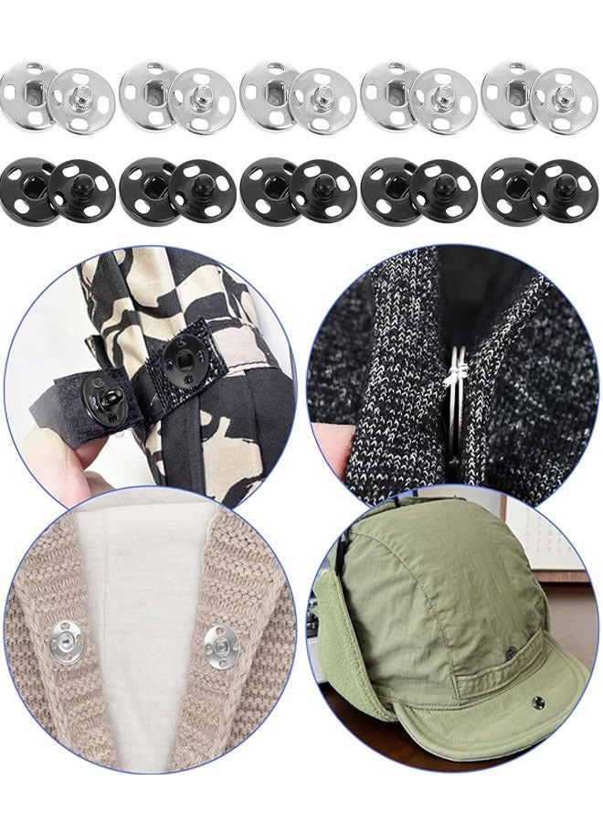 Metal Sewing Snaps, 100 Sets Sew-on Snap Buttons 10 mm, Black and Silver, Metal Snaps Fasteners Press Studs Buttons for Sewing  - Image 3