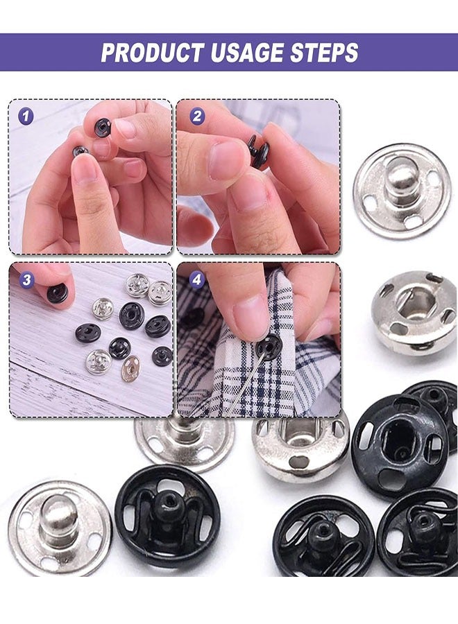 Metal Sewing Snaps, 100 Sets Sew-on Snap Buttons 10 mm, Black and Silver, Metal Snaps Fasteners Press Studs Buttons for Sewing  - Image 5