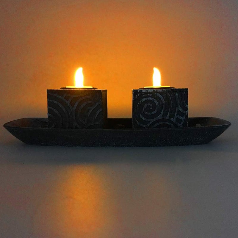 Storia STORIA Tealight Candle Holders with Wooden Tray - Decorations Items for Home Decor Living Room Bedroom Office Dining Table - Gifts Item Candle Stand Ideal for Tealights, Diwali, and Special Occasions  - Image 2