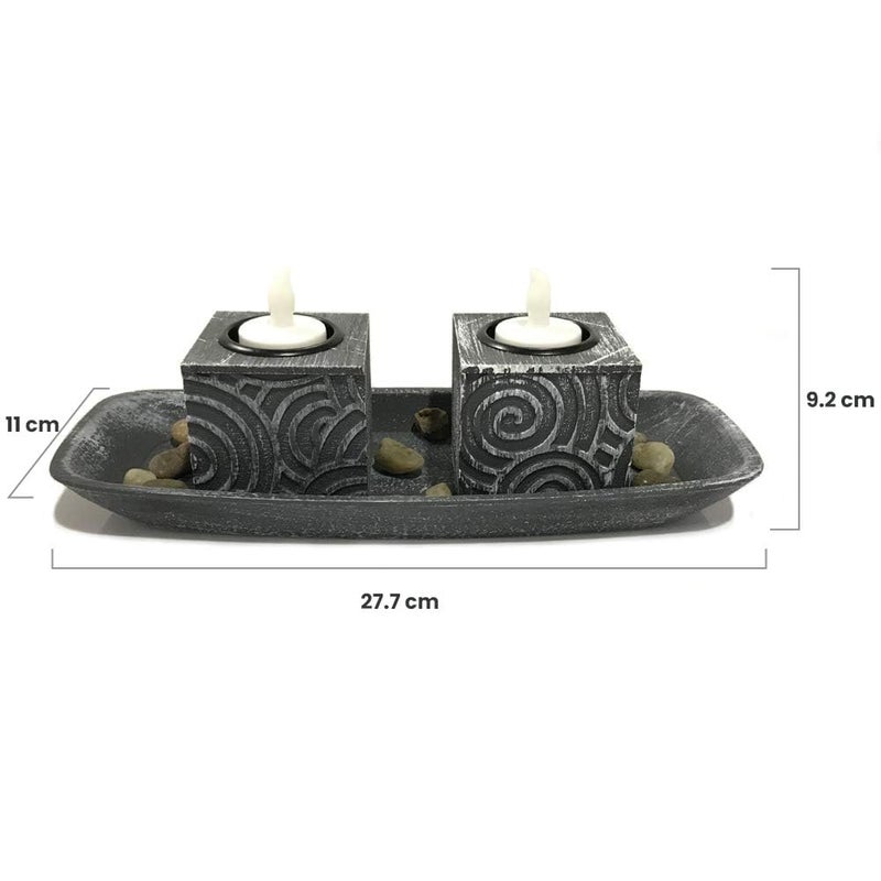 Storia STORIA Tealight Candle Holders with Wooden Tray - Decorations Items for Home Decor Living Room Bedroom Office Dining Table - Gifts Item Candle Stand Ideal for Tealights, Diwali, and Special Occasions  - Image 4