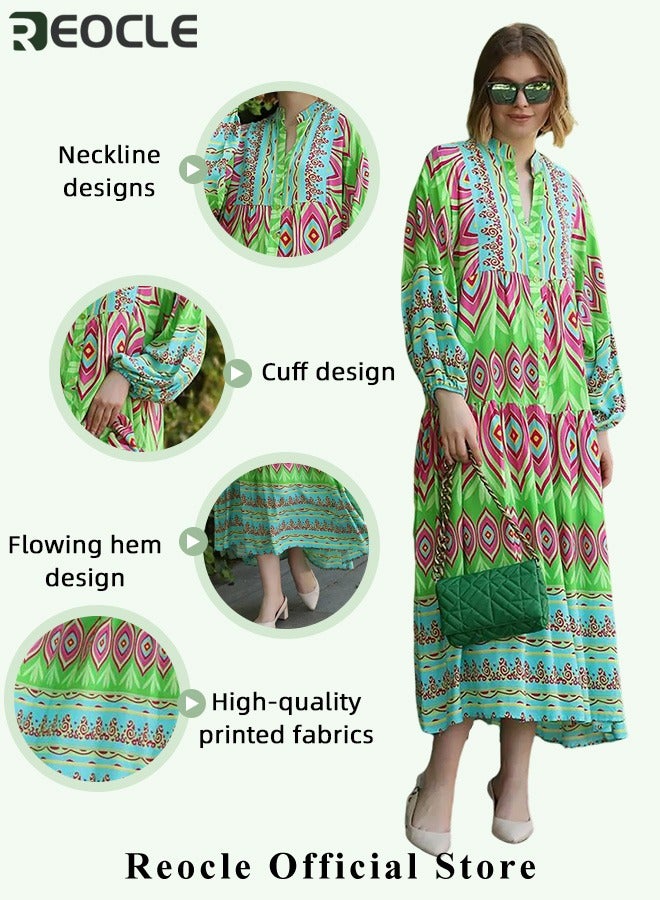 ريوكل فستان نسائي كاجوال بأكمام طويلة وطبعة مخططة متعددة الألوان مع حاشية مريحة وتصميم رقبة على شكل حرف V، فستان صيفي ضيق - Image 4