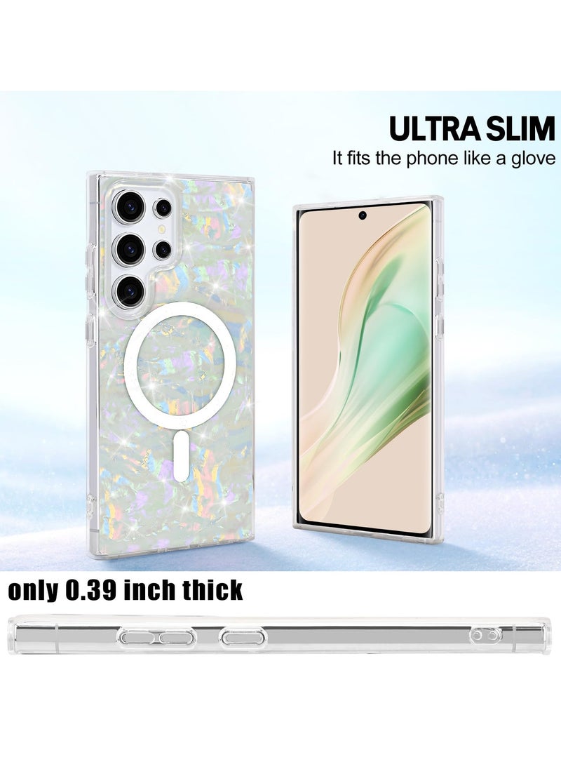 Magnetic Case for Samsung Galaxy S24 Ultra 5G, Sparkle Bling Pearl Colorful Shell Design Compatible with MagSafe, Shockproof Protective Phone Cover, Non-Yellowing Hard Clear PC Back