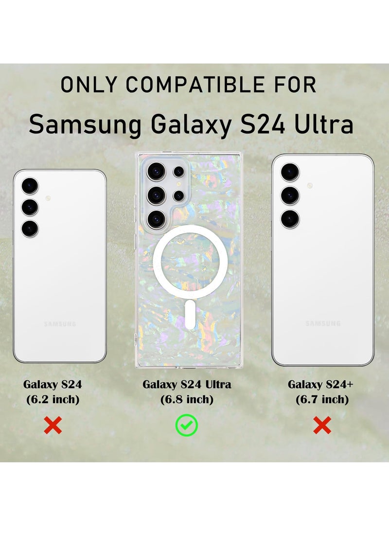Magnetic Case for Samsung Galaxy S24 Ultra 5G, Sparkle Bling Pearl Colorful Shell Design Compatible with MagSafe, Shockproof Protective Phone Cover, Non-Yellowing Hard Clear PC Back