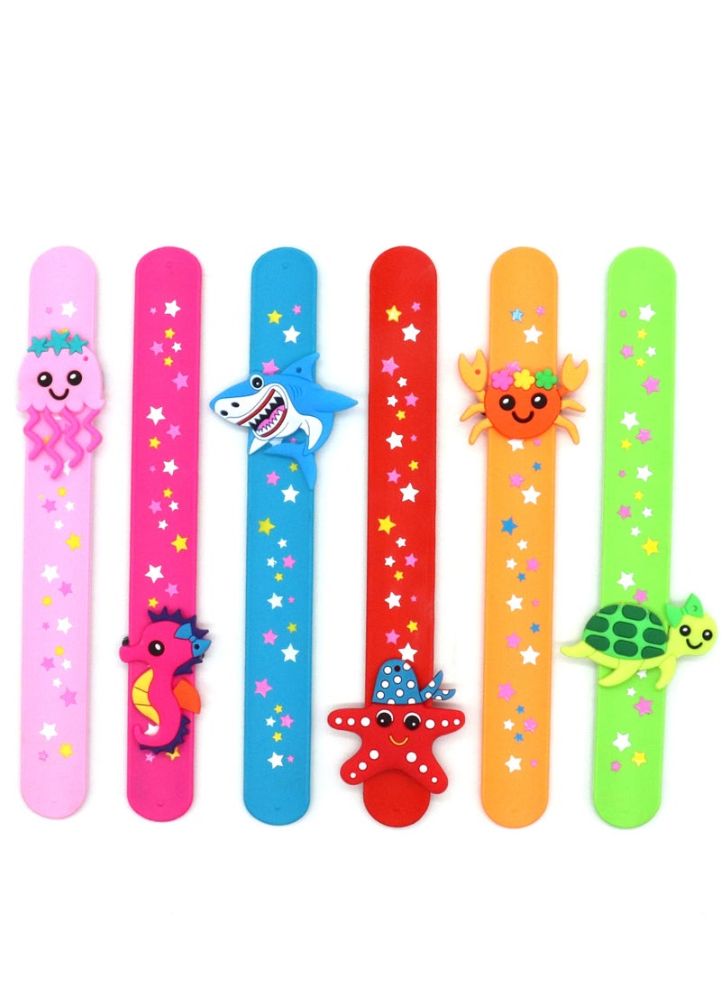 SYOSI - 6 pack Marine Life Slap Bracelets Party Favors for Kids Goodie Bag Stuffers for Boys Girls Marine Life Theme Party Supplies Carnival Prizes Suit Classroom Exchanging Gifts - Image 1
