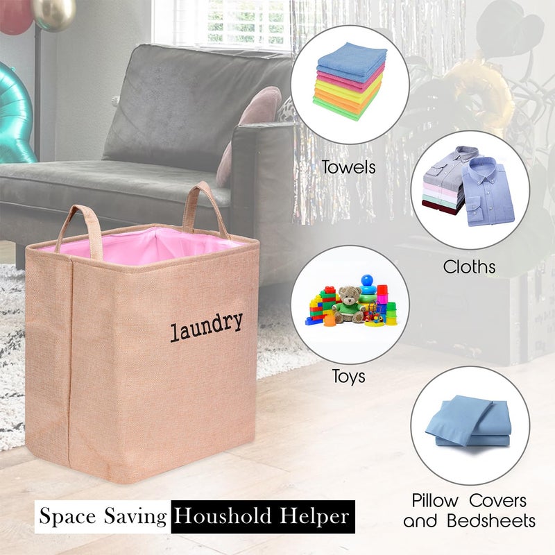 Kuber Industries Laundry Basket | Square Foldable Laundry Basket | Jute Storage Bag with Handles | Clothes Basket for Home | 40 LTR | Pack of 2 | Multicolor - Image 4