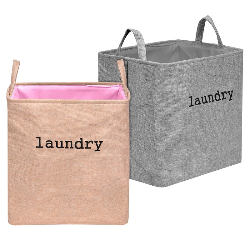 Kuber Industries Laundry Basket | Square Foldable Laundry Basket | Jute Storage Bag with Handles | Clothes Basket for Home | 40 LTR | Pack of 2 | Multicolor - Image 1