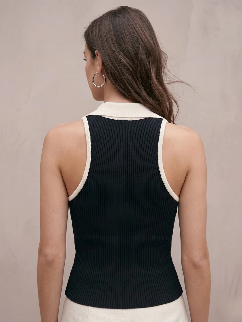 Outzidr  Black Collared Tank With Contrast Binding for Women | Best Price UAE