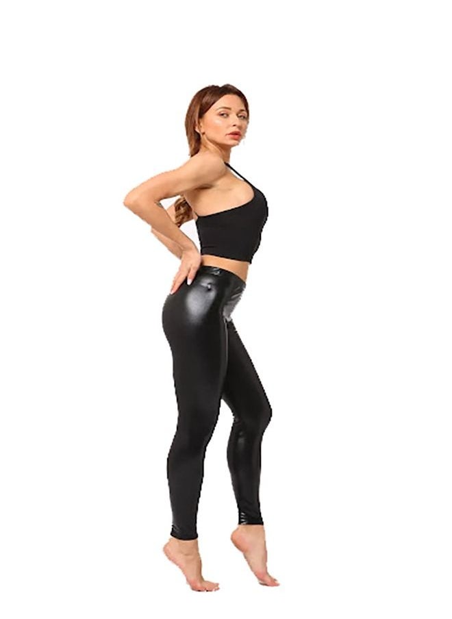 Ghils - Women's High Waist Stretch Leather Leggings - Image 1