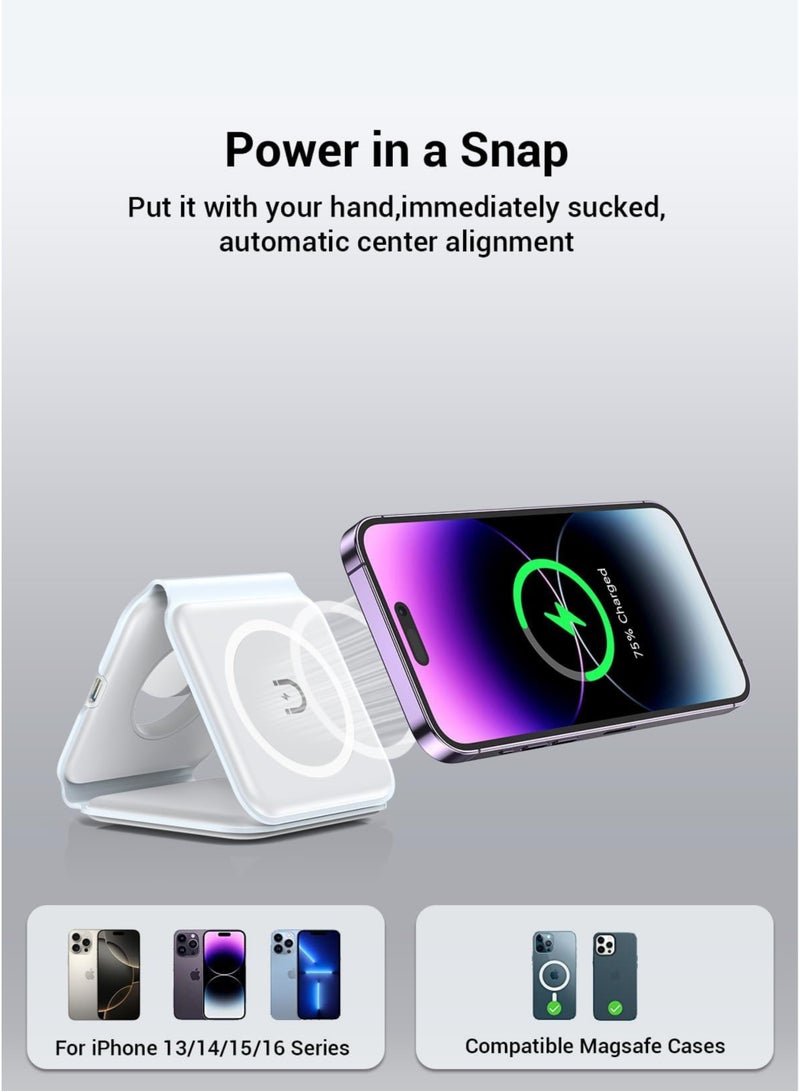 3-in-1 Foldable Wireless Charger – 15W Fast Magnetic Charging Station for iPhone 16/15/14/13/12/11, Apple Watch 8-2 SE, AirPods 3/2/Pro & Samsung Phones | Portable Travel Charging Pad (White) - Image 4