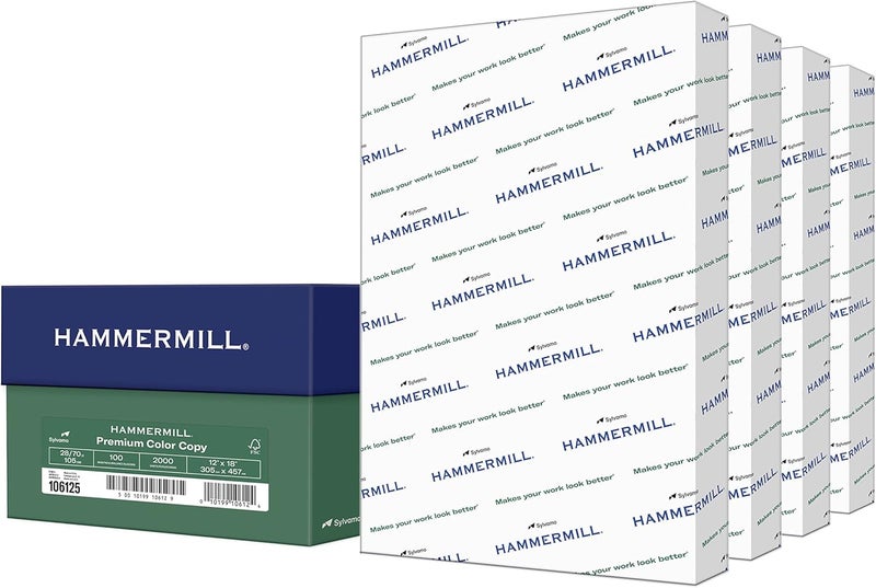 Hammermill Printer Paper, Premium Color 28 lb Copy Paper, 12 x 18-100 Bright, Made in the USA, 106125C - 4 Ream (2,000 Sheets) - Image 1
