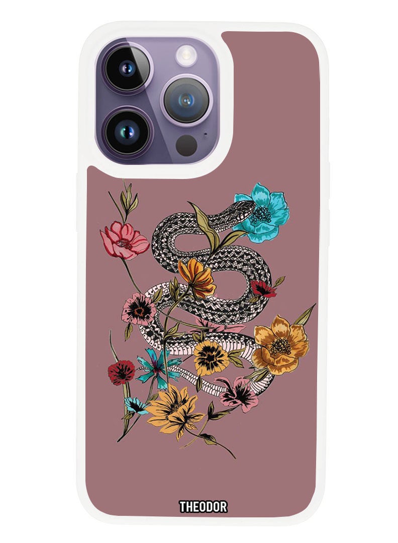Theodor Protective Case Anti Scratch Shock Proof Cover For APPLE IPHONE 14 PRO MAX Flower Snake (White Bumper) - Image 1