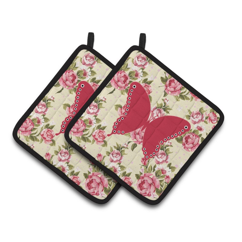 Caroline's Treasures ""Caroline's Treasures Butterfly Shabby Chic Yellow Roses Pair of Pot Holders BB1036-RS-YW-PTHD  7.5HX7.5W  Multicolor"" 