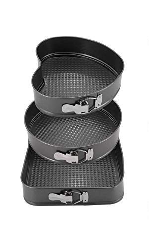 Sajag Non Stick Cake Baking Moulds Set of 3 Black 10 9 8 Steel Cake Square Round and Heart Shape Making Tray 3 Pcs Black - Image 1